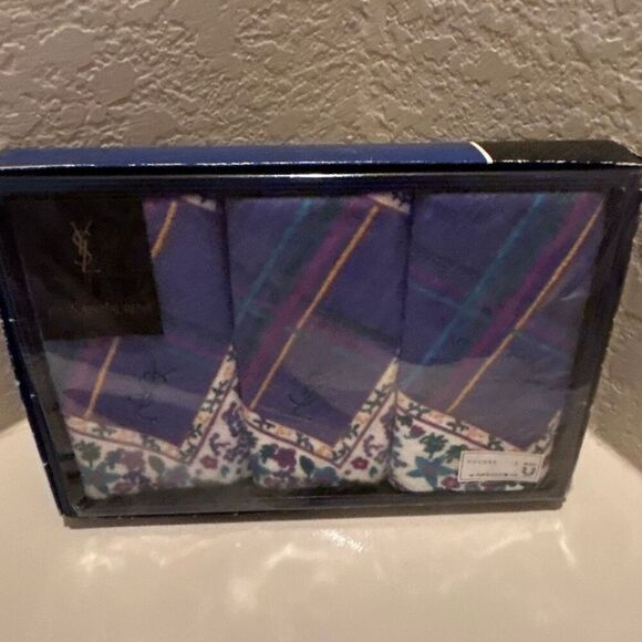 Yves Saint Laurent YSL Luxury Decorative Hand Towels Jewel Tone Floral & Lines - Picture 3 of 6